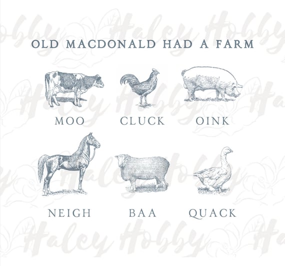 Old macdonald farm animal sound sketch boy girl shirt set png heat press digital download sublimation download instant download
