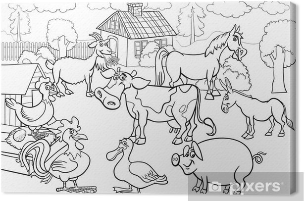 Nvas print farm animals rtoon for coloring book