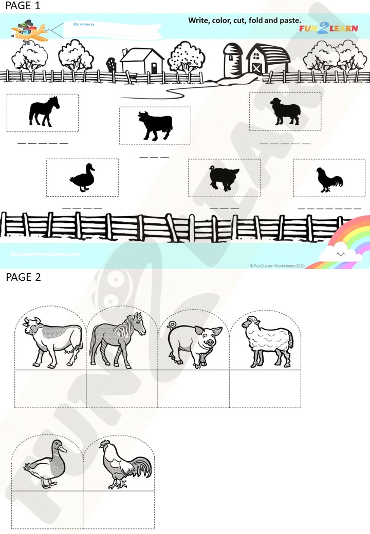 Old macdonald pop up worksheet write color cut fold and paste