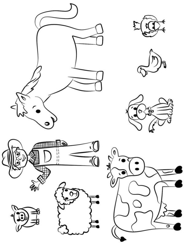 Farmer and his animals coloring page