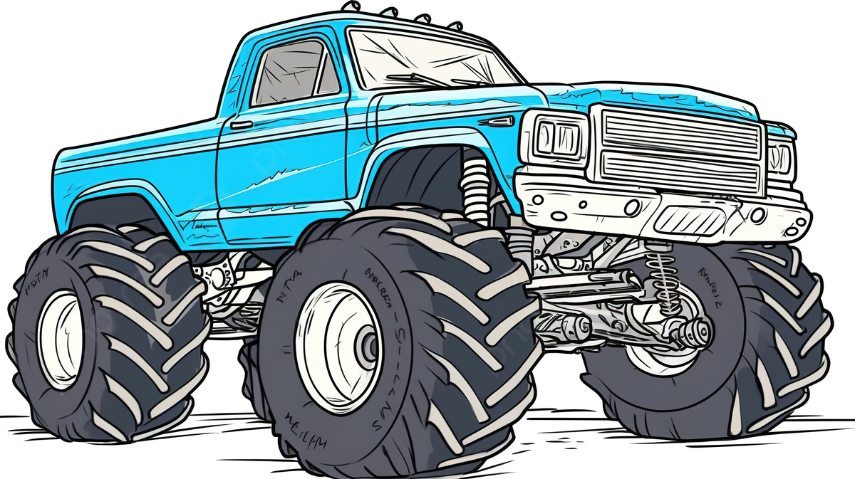 Cartoon of an old blue monster truck with big tires background monster truck coloring pictures monster truck background image and wallpaper for free download