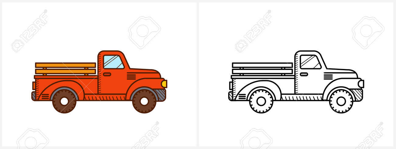 Retro red pickup truck coloring page for kids royalty free svg cliparts vectors and stock illustration image