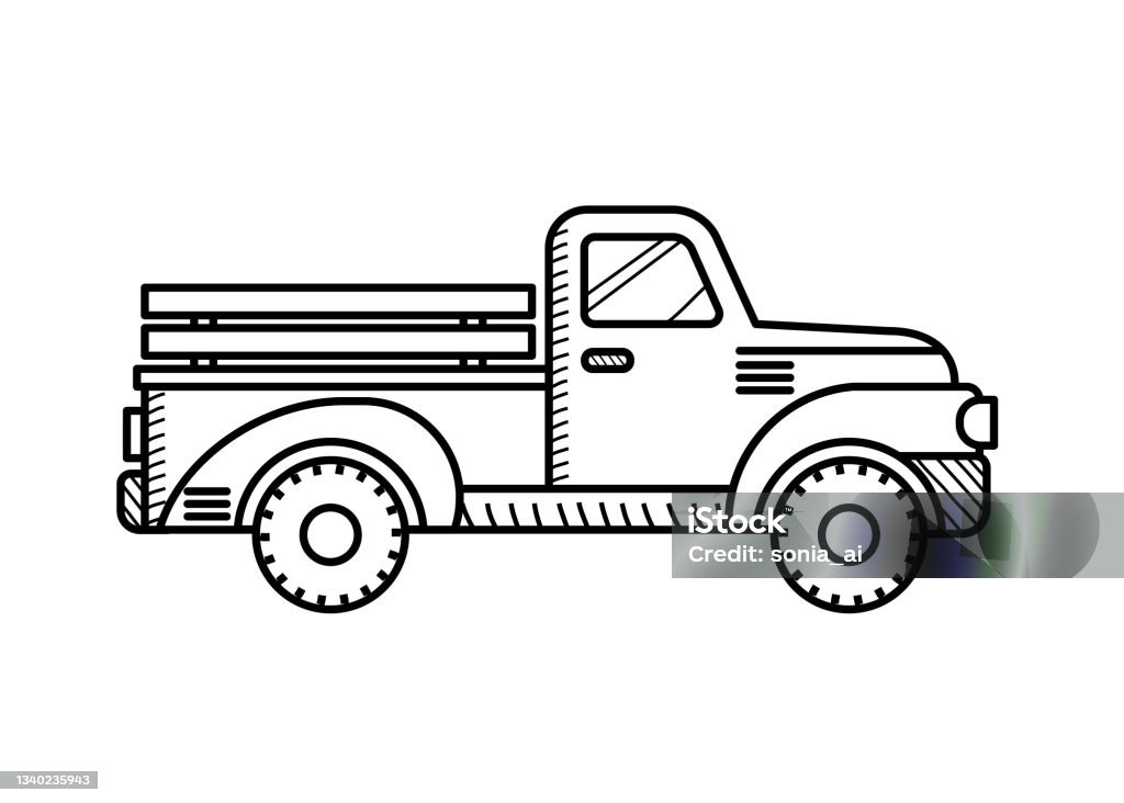 Retro pickup truck coloring book for kids stock illustration