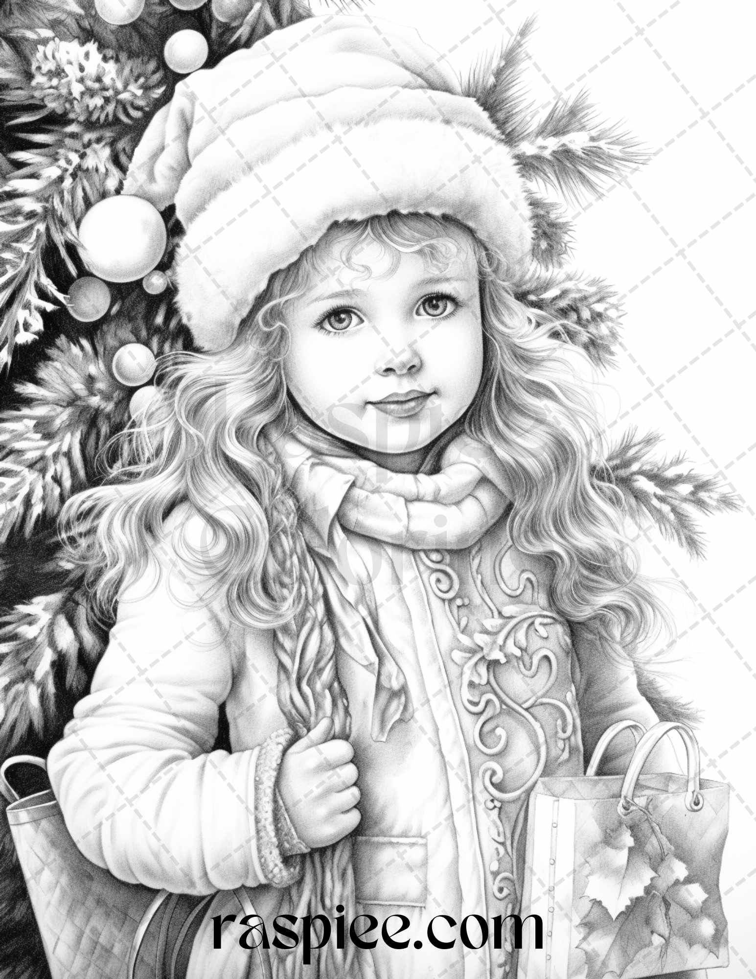 Vintage christmas girls grayscale coloring pages for adults and kid â coloring