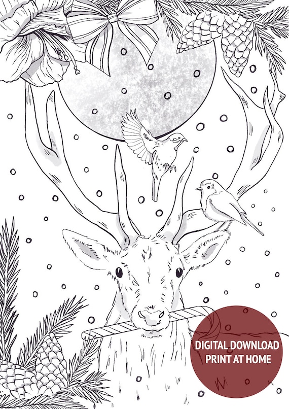 Christmas coloring page vintage christmas card hand