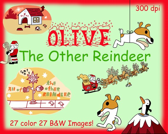 Olive the other reindeer christmas storybook clipart printable digital stamps