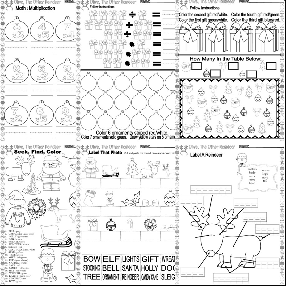 Olive the other reindeer christmas read aloud book panion prehension worksheets made by teachers