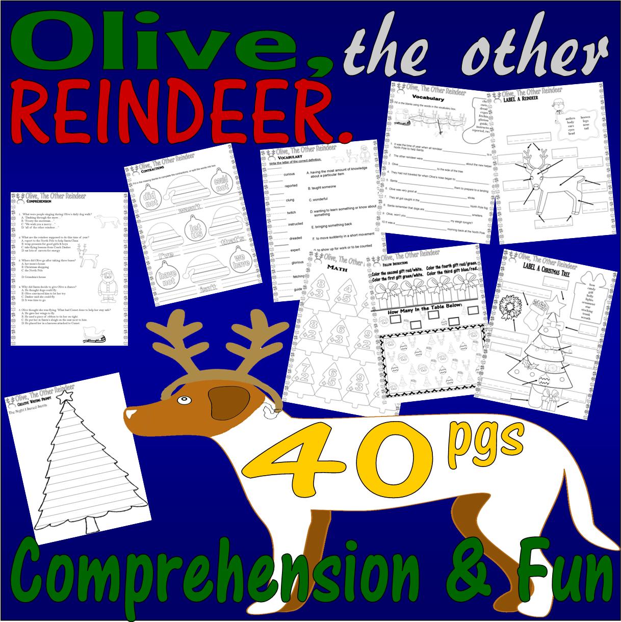 Olive the other reindeer christmas book study panion reading prehension worksheets