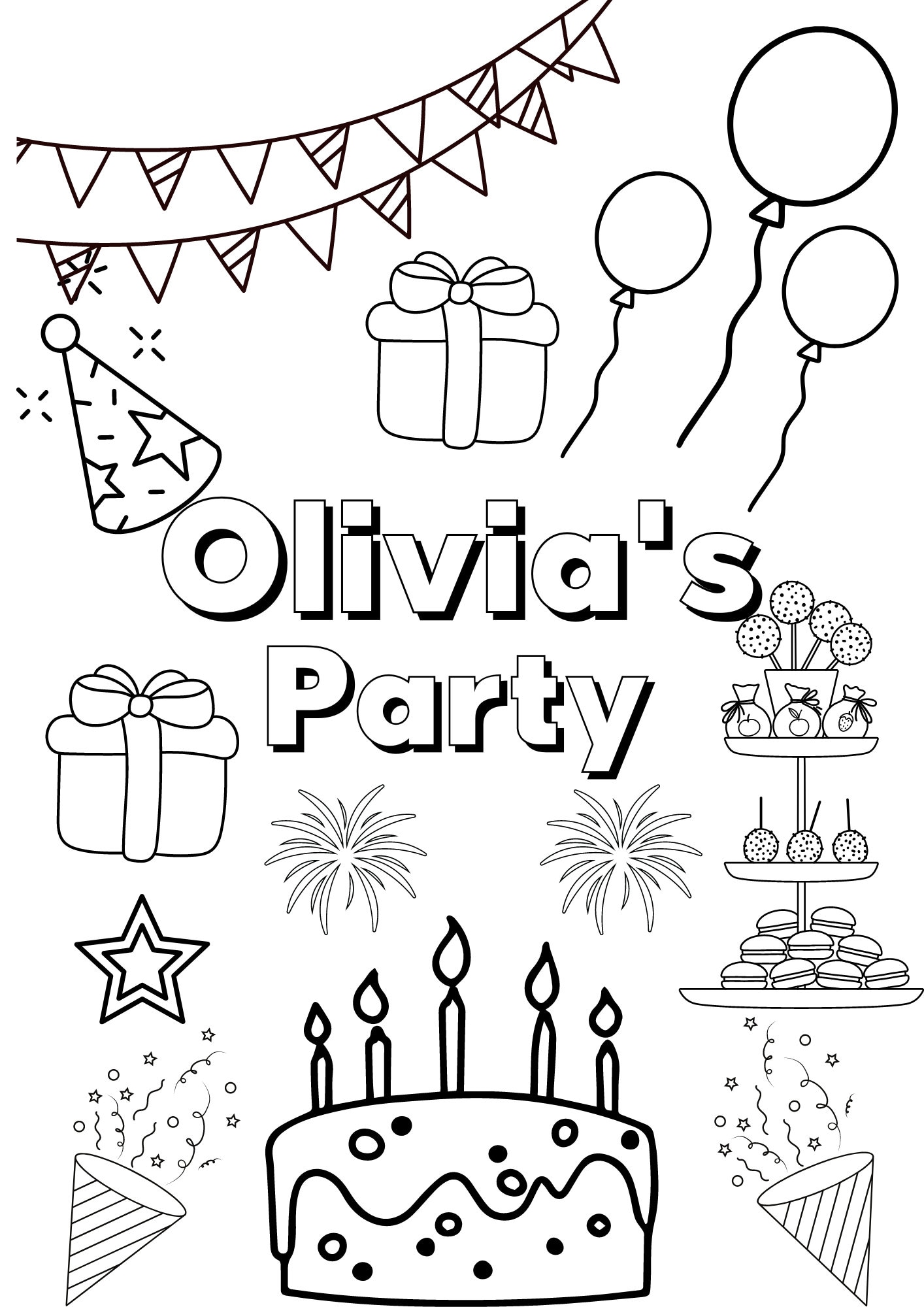 A coloring pages for olivia instant digital download five fun coloring in pages especially for girls named olivia five different themes