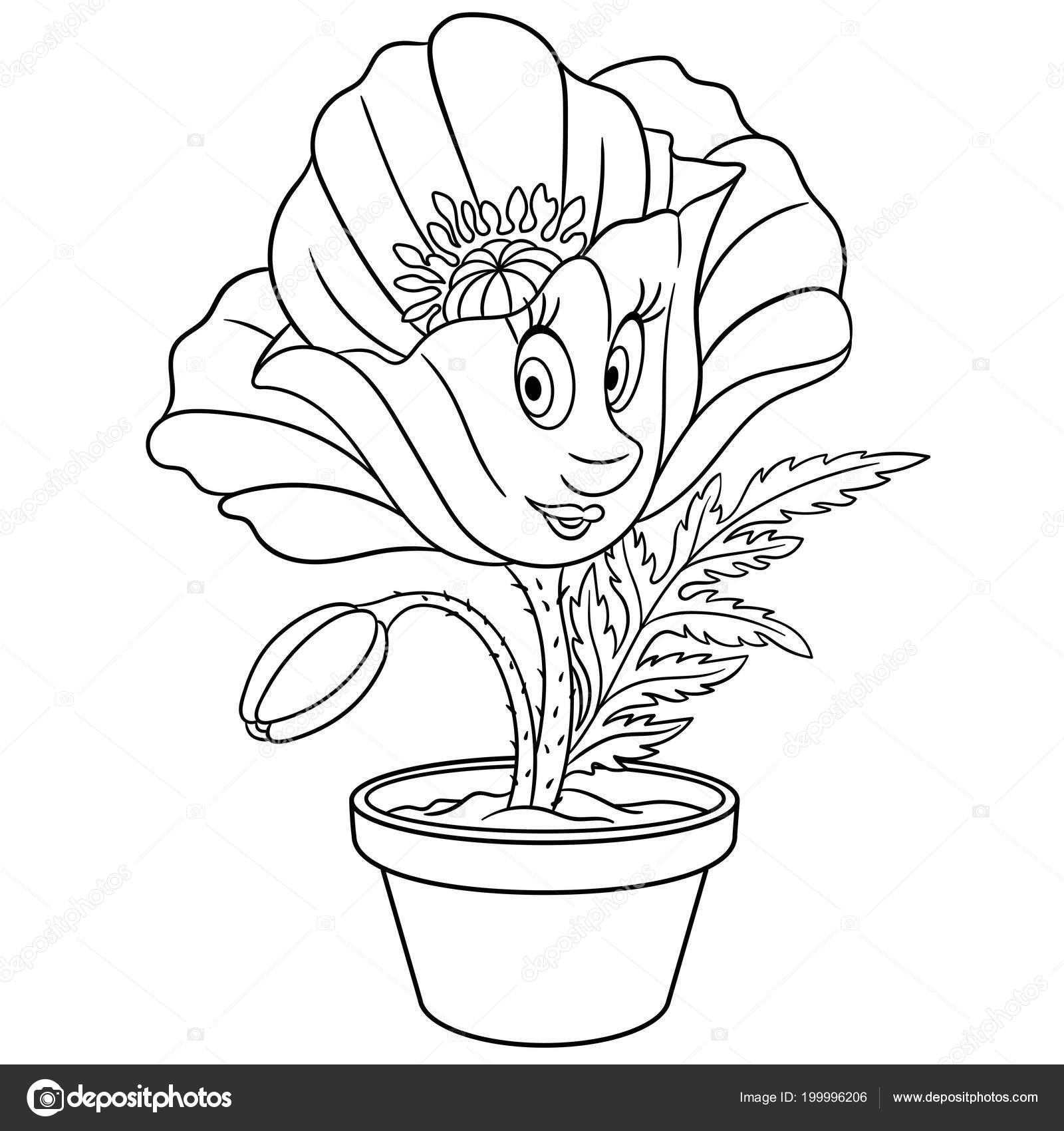 Flor amapola una olla pãgina para colorear cuadro color libro vector de stock por sybirko