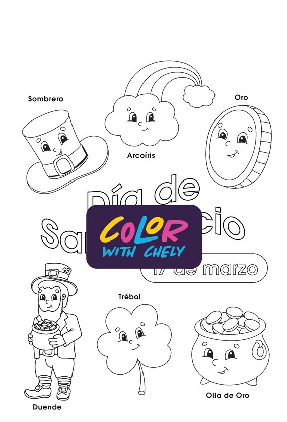 Learn spanish with st patricks day coloring page digital