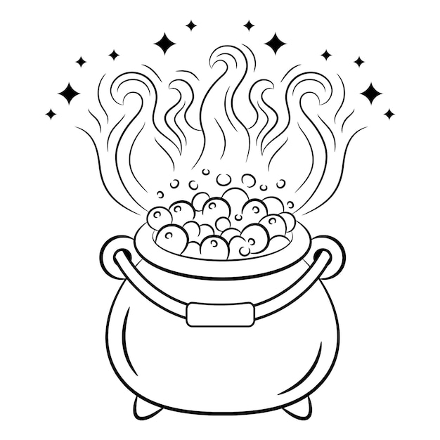 Premium vector happy halloween witchcraft cooking pot sketch for coloring
