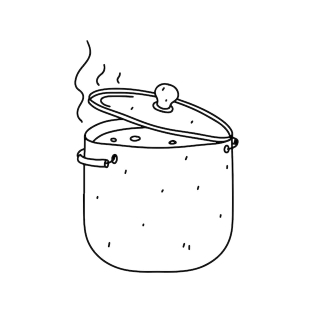 Premium vector hot pot with the meal inside doodle style vector illustration isolated on white coloring page