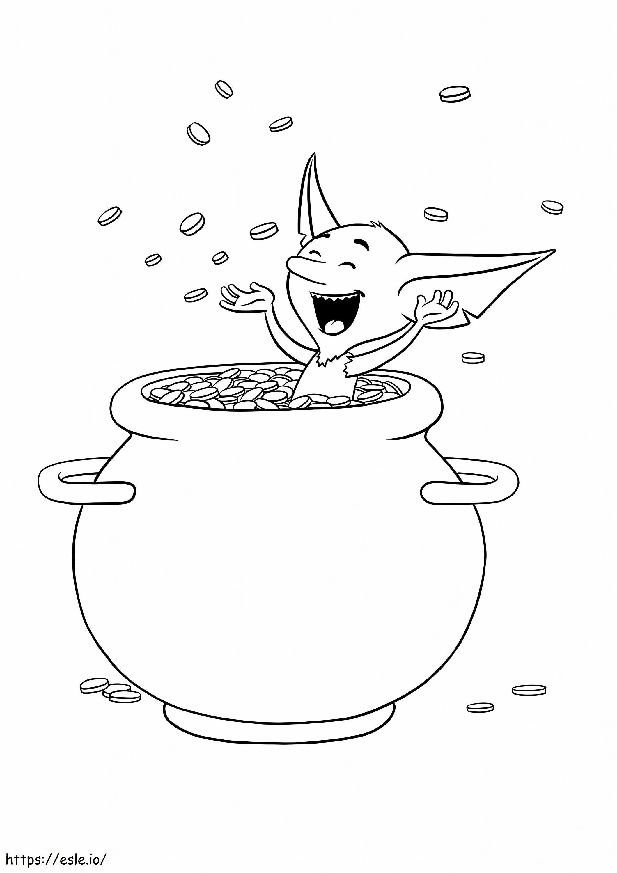 Leprechaun in the pot of gold coloring page