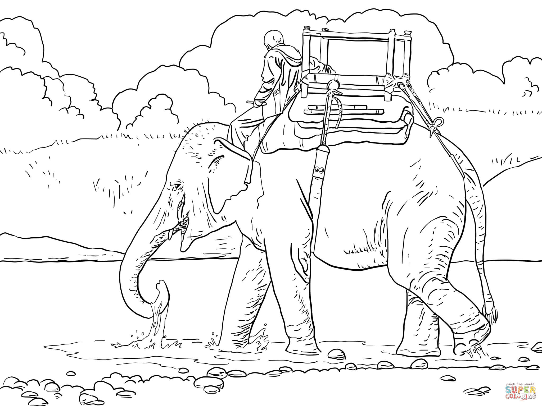 Riding indian elephant coloring page free printable coloring pages