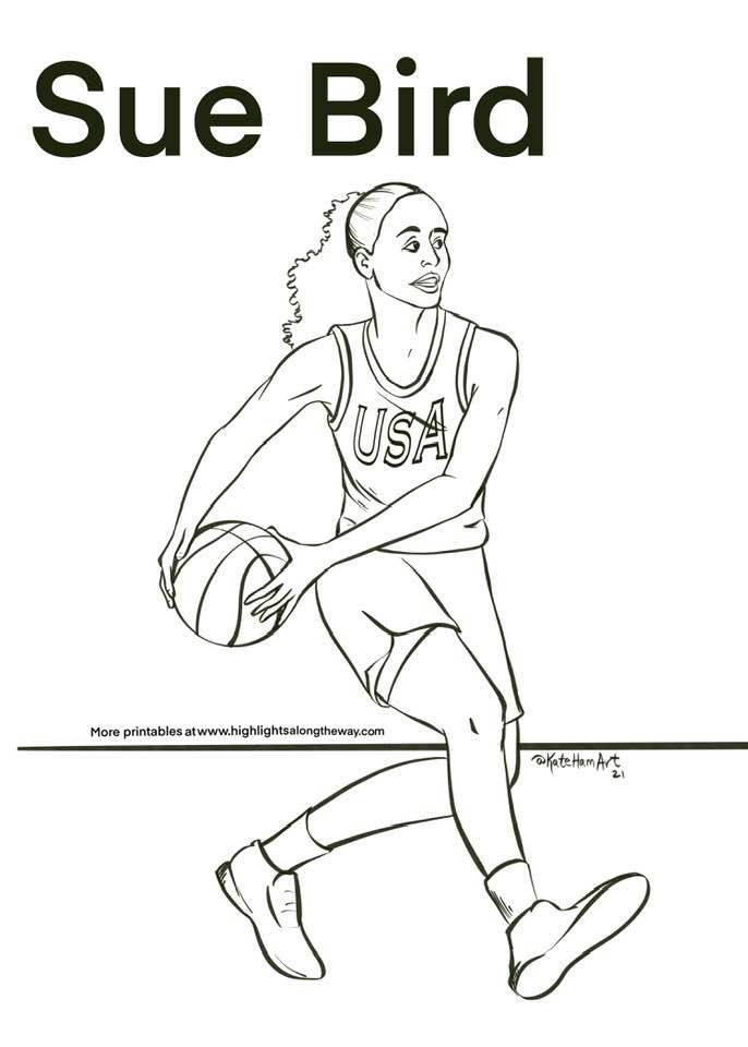Sue bird american basketball player coloring sheet
