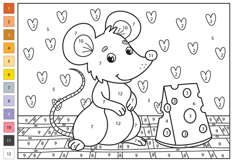 Mouse color by number free printable coloring pages