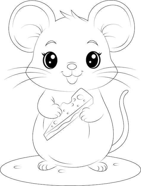 Premium vector coloring page a tiny mouse nibbling on cheese