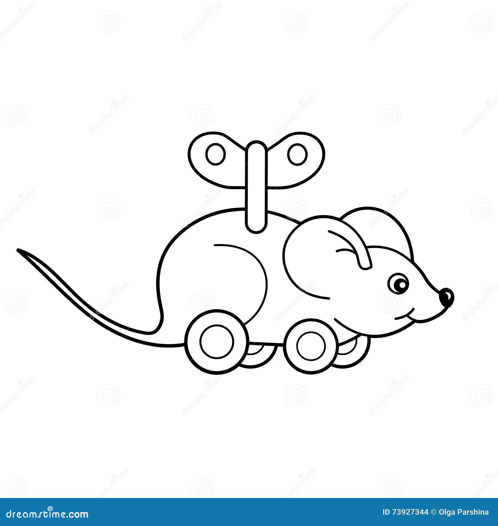 Coloring page outline of toy clockwork mouse coloring book for kids stock vector