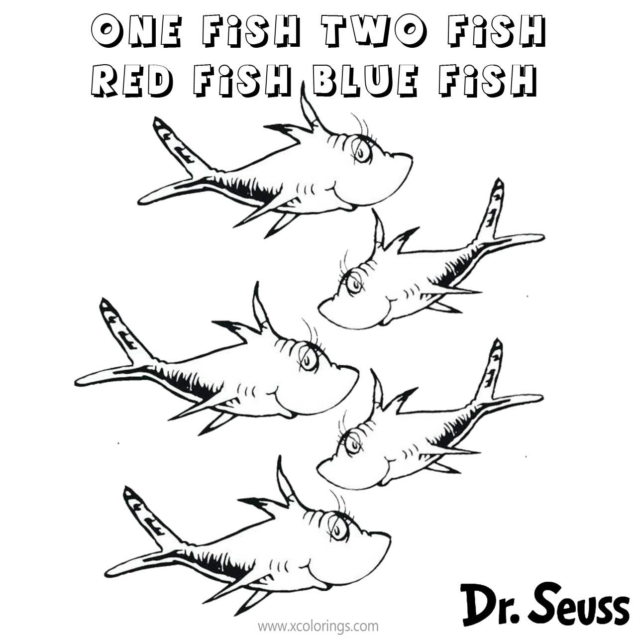 One fish two fish coloring pages from dr seuss books