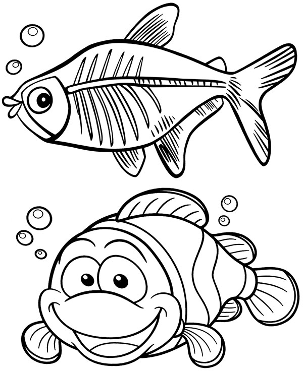 Cartoon fish coloring page for kids to print