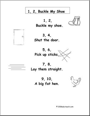 Nursery rhymes one two buckle my shoe preschool primary