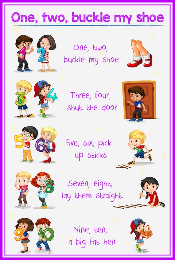 Printable one two buckle my shoe one two three four five six seven eight nine ten one two three and to the four one two three four five download now