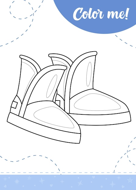 Premium vector coloring page for kids with cartoon winter shoes
