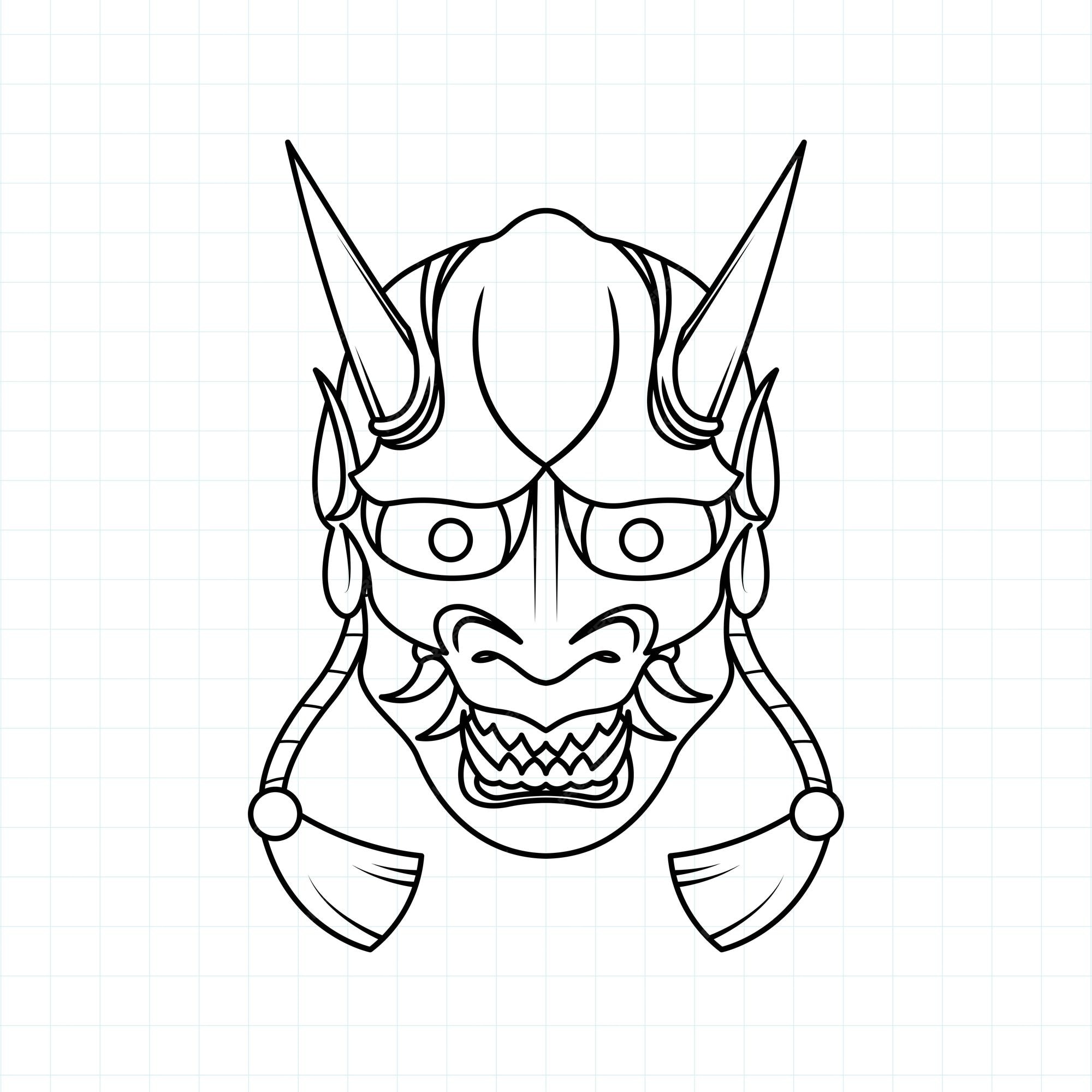 Premium vector hand drawn japanese oni demon mask coloring page vector illustration