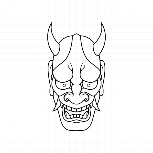 Premium vector hand drawn japanese oni demon mask coloring page vector illustration