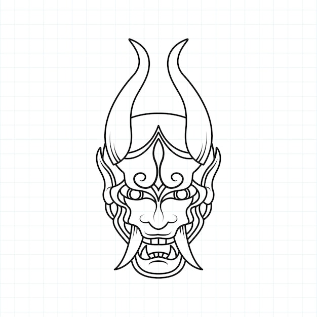 Premium vector hand drawn japanese oni demon mask coloring page vector illustration