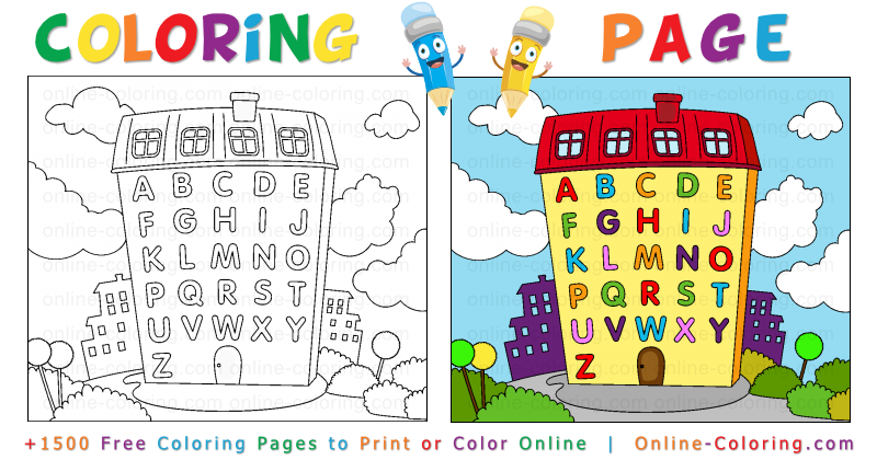 Alphabet house free online coloring page