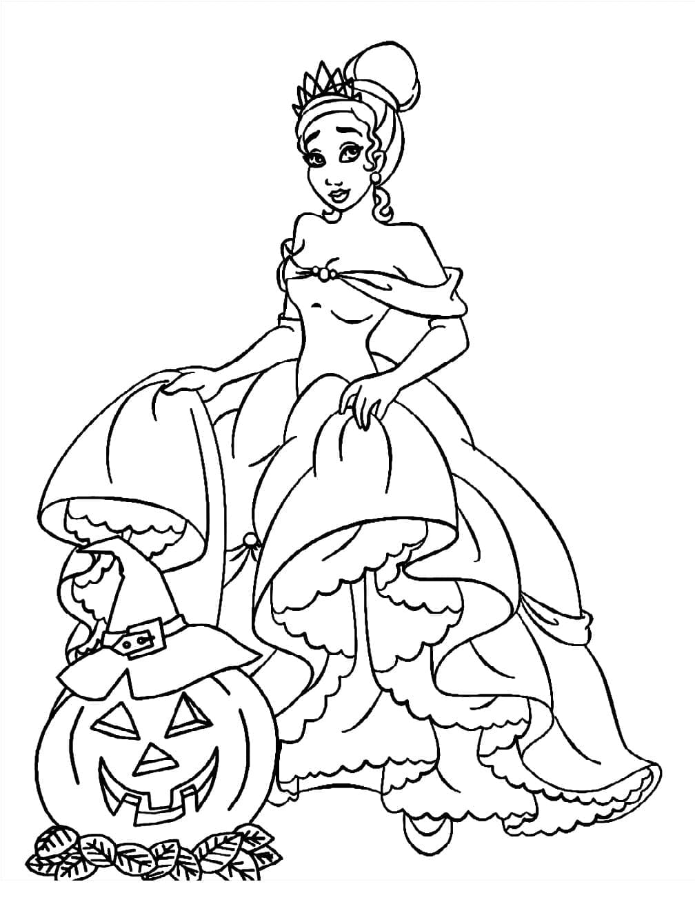 Princess tiana disney halloween coloring page