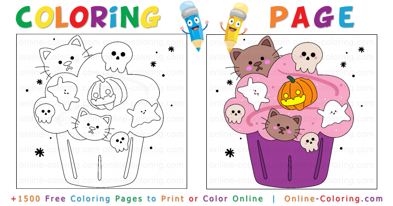 Halloween cupcake free online coloring page