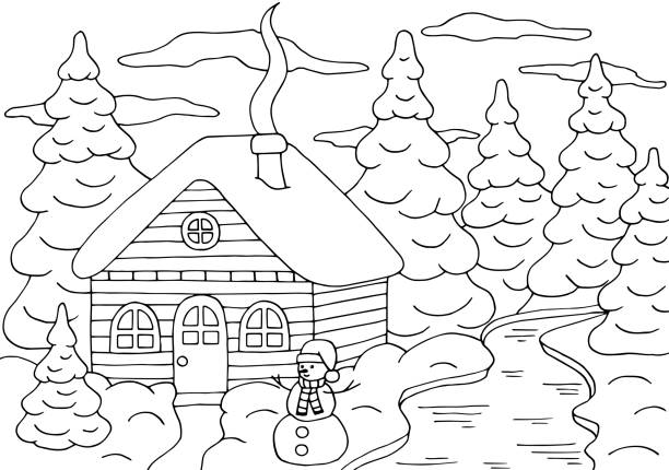 Winter coloring pages stock illustrations royalty