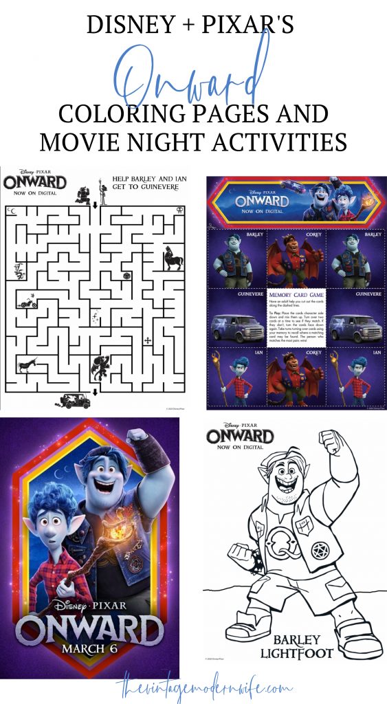 Disney pixars onward coloring pages and movie night activities