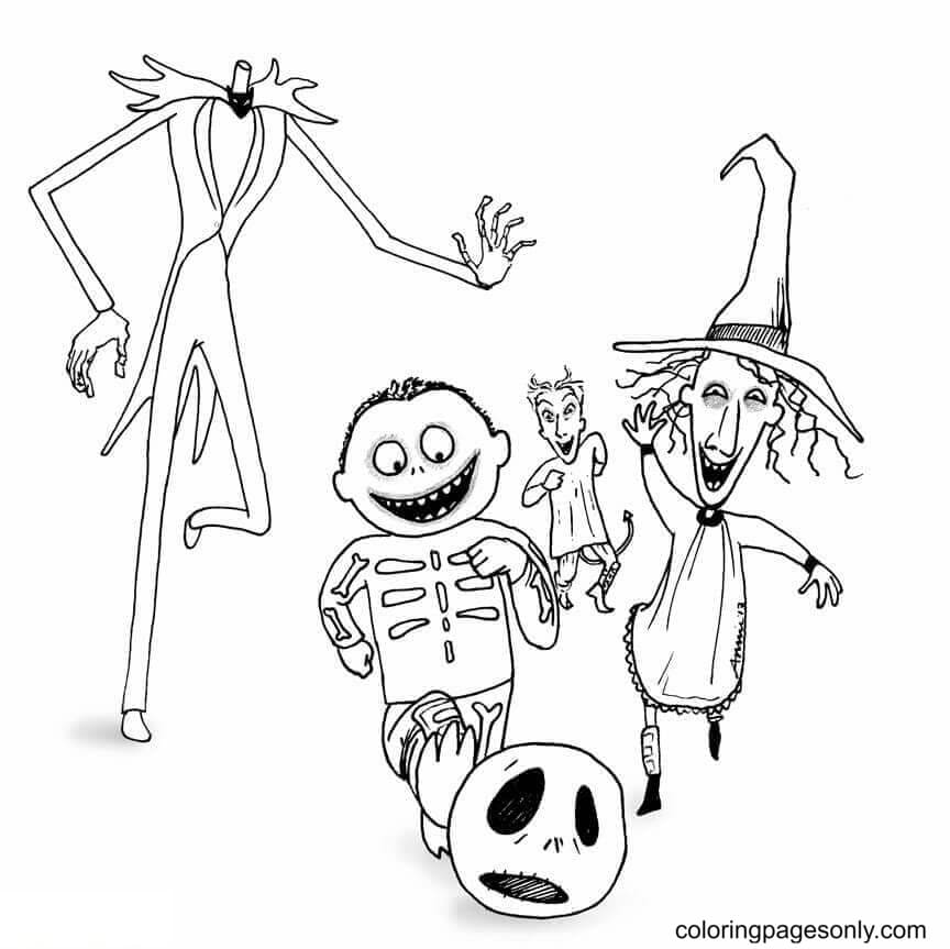 Jack skellington sally zero and oogie boogie coloring page
