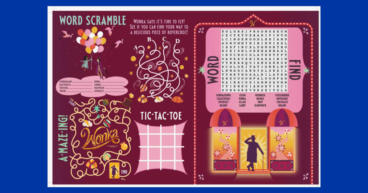Free printable wonka activity page for movie book fans