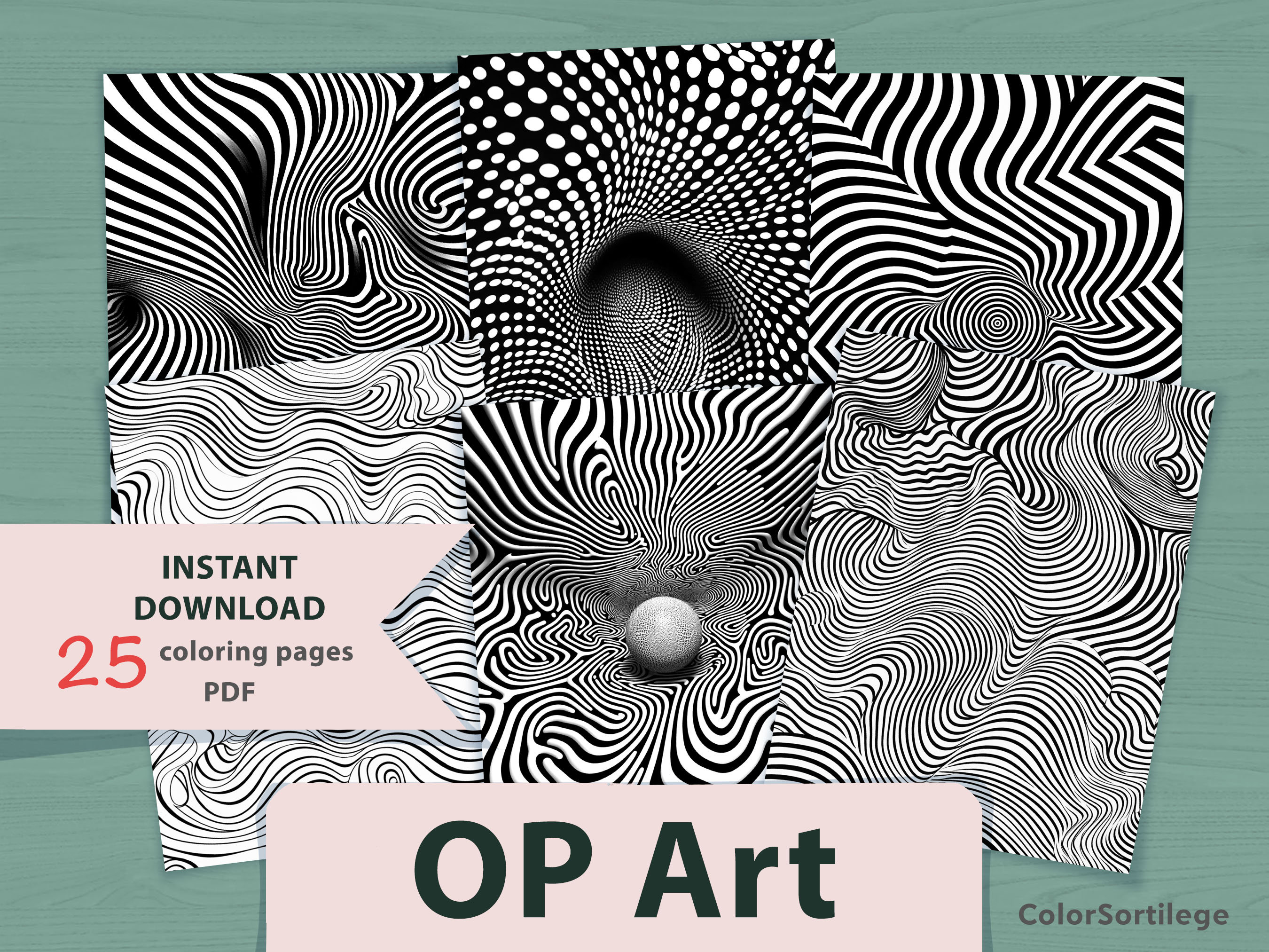 Op art coloring pages optical illusions page pdf printable digital download instant download