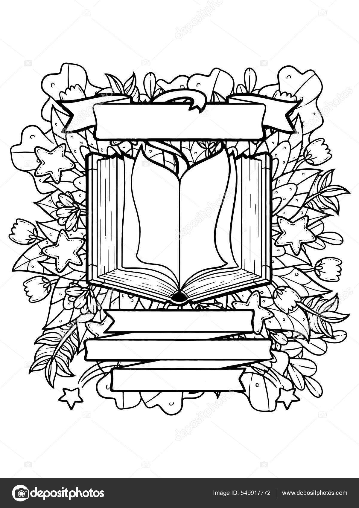 Beautiful illustration open book floral background whimsical line art illustration stock vector by zaryakiqo