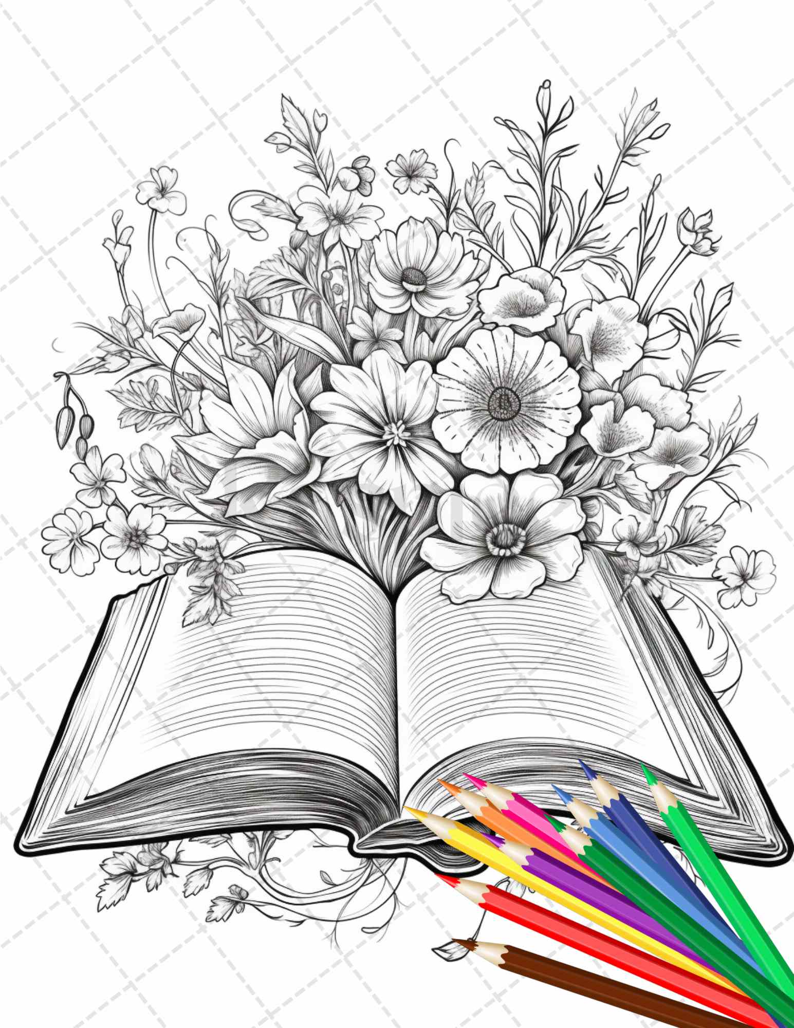 Book flowers coloring pages printable for adults grayscale colorin â coloring