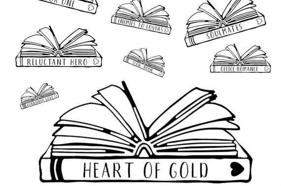 Printable a book themed colouringcoloring pages for adults printable download book tropes for readers instant download