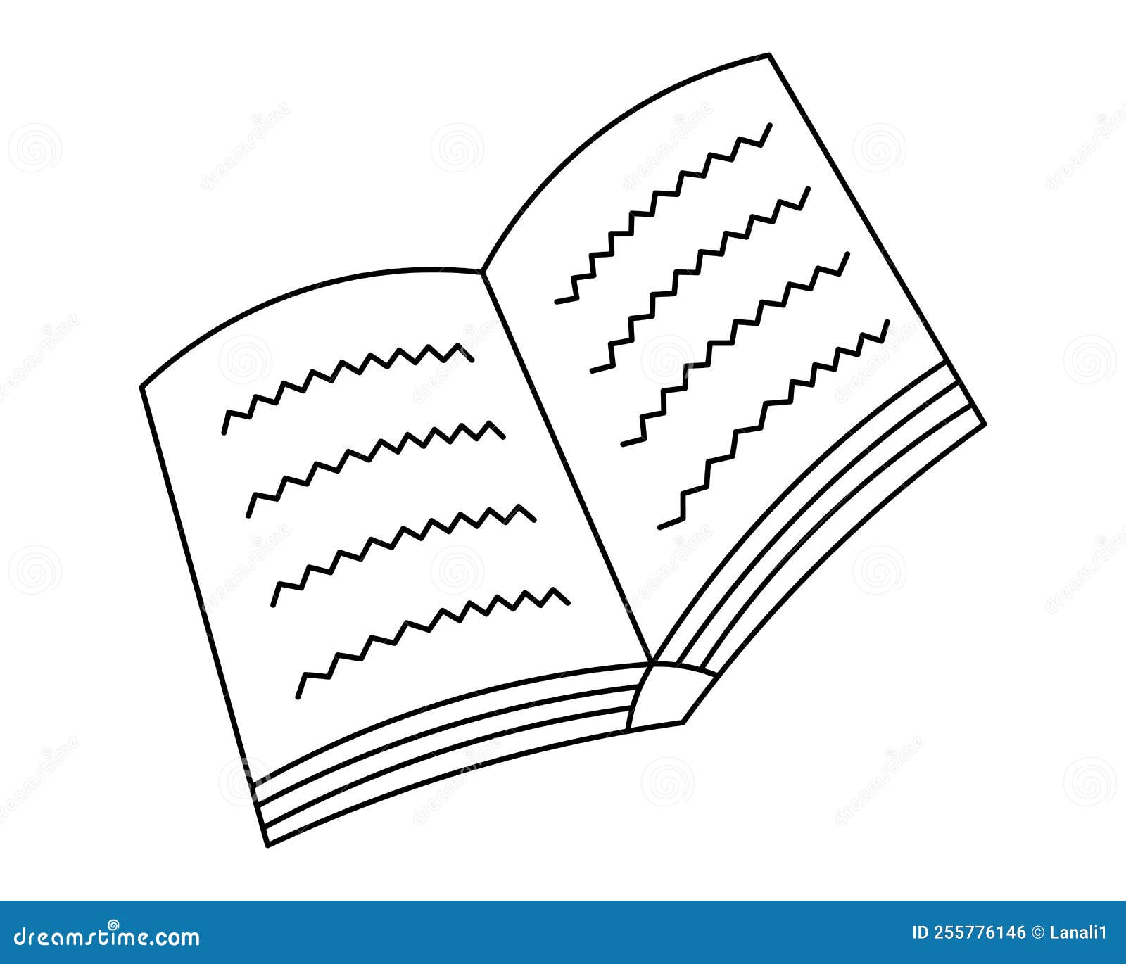 Open book brochure top view with zigzag text on pages in doodle style stock vector