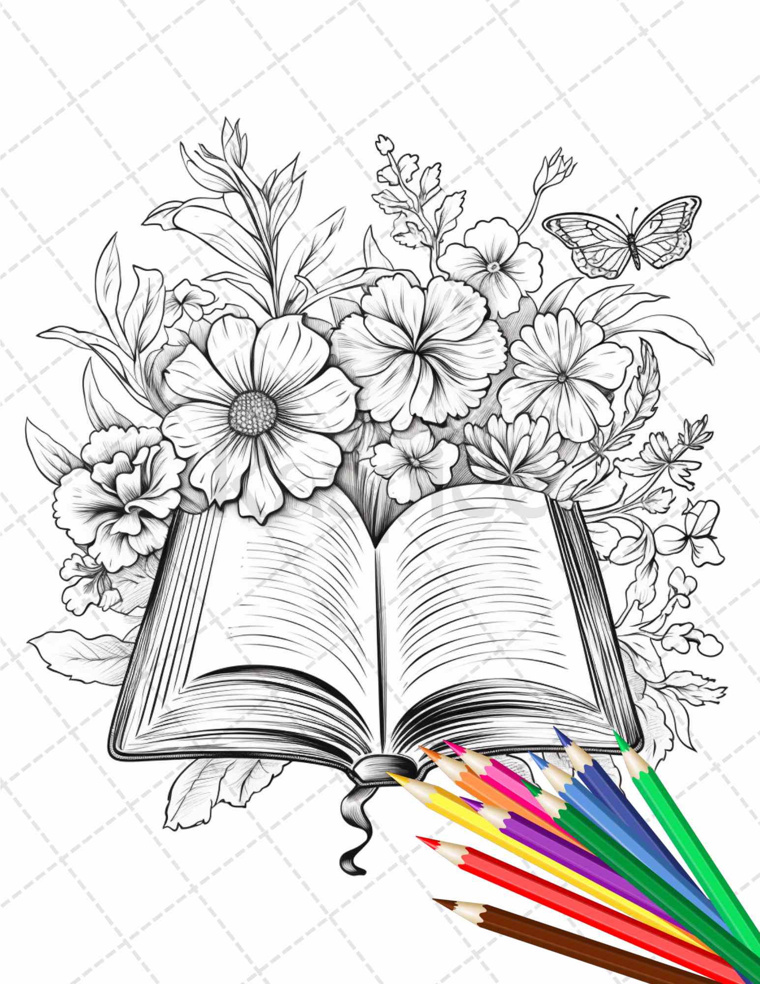 Book flowers coloring pages printable for adults grayscale colorin â coloring