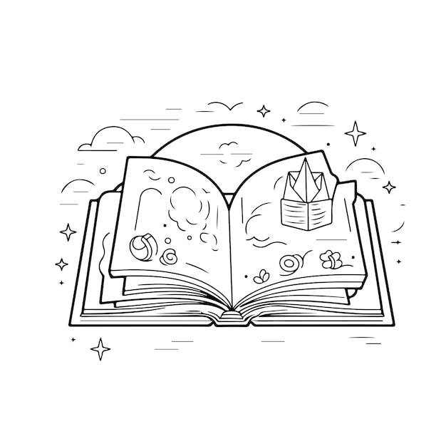 Premium vector sketch hand drawn single line art coloring page line drawing happy world book day