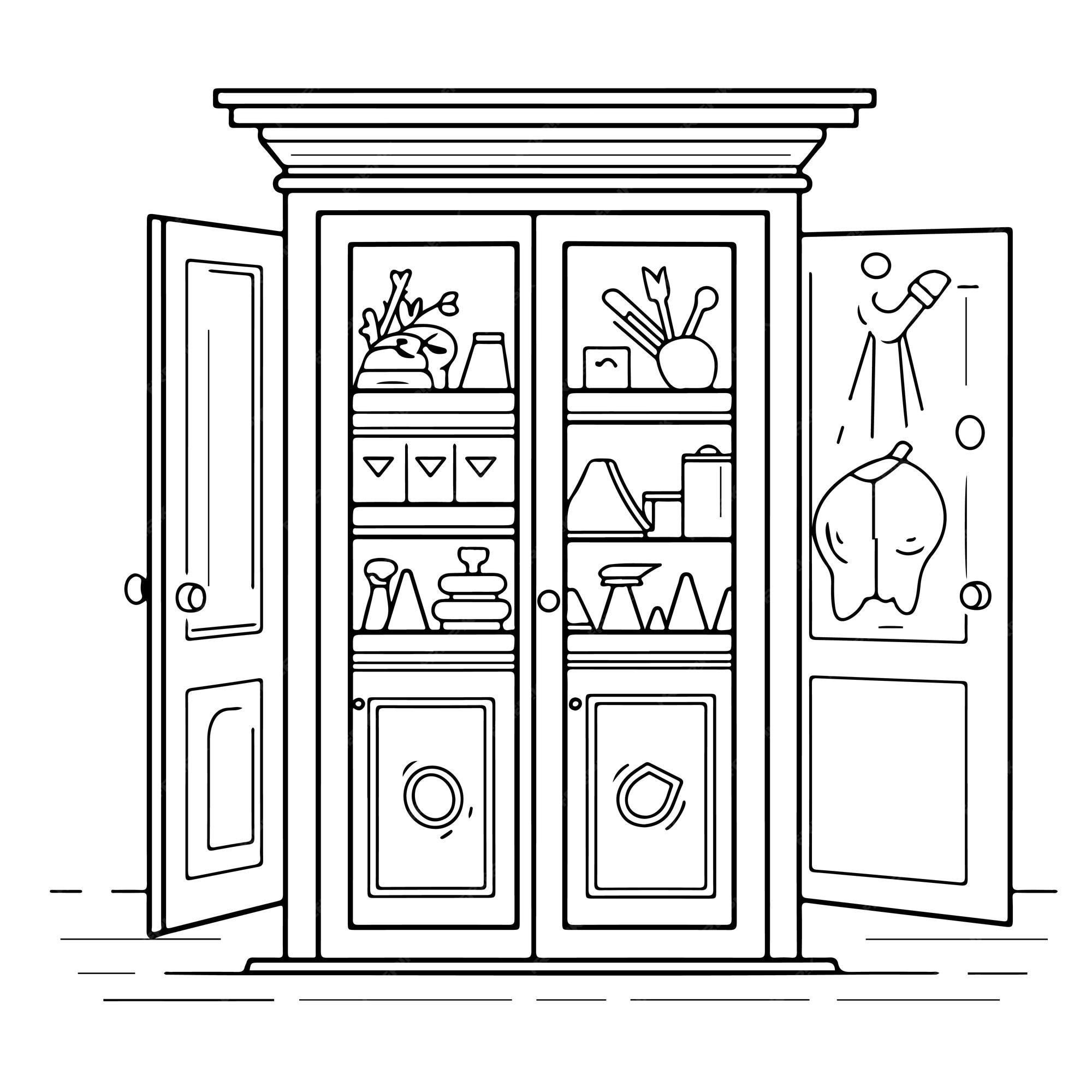 Premium vector sketch hand drawn single line art coloring page cupboard day