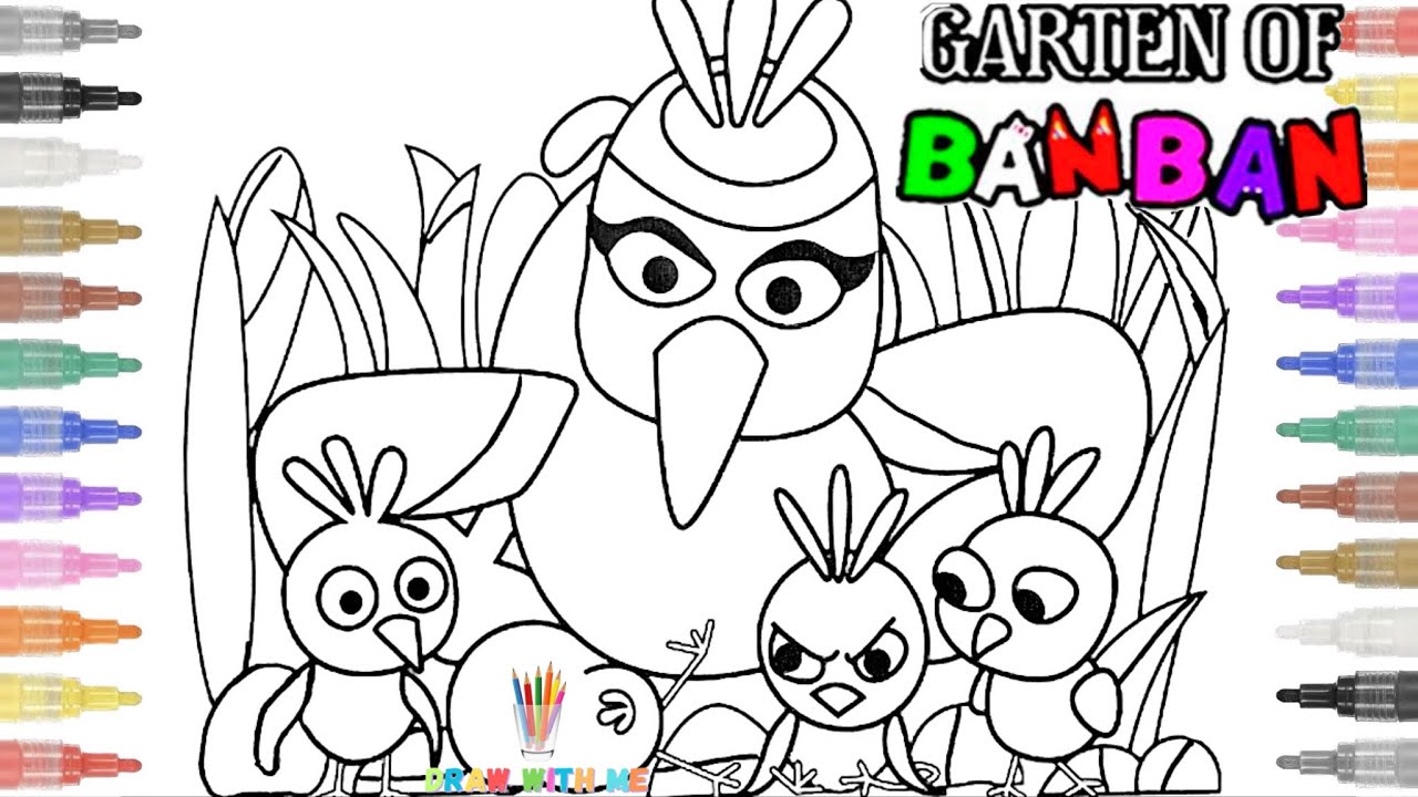 Opila bird and her babies garten of banban coloring pages