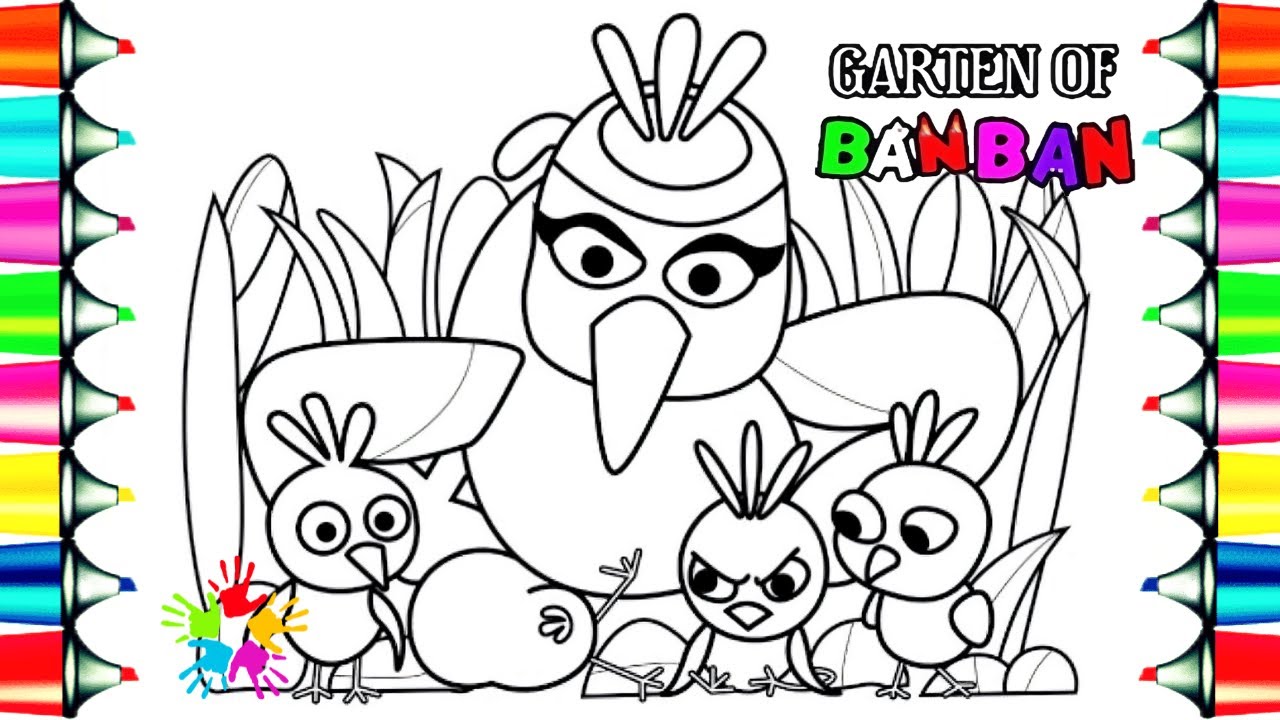 Opila bird and her babies garten of banban coloring pages electro