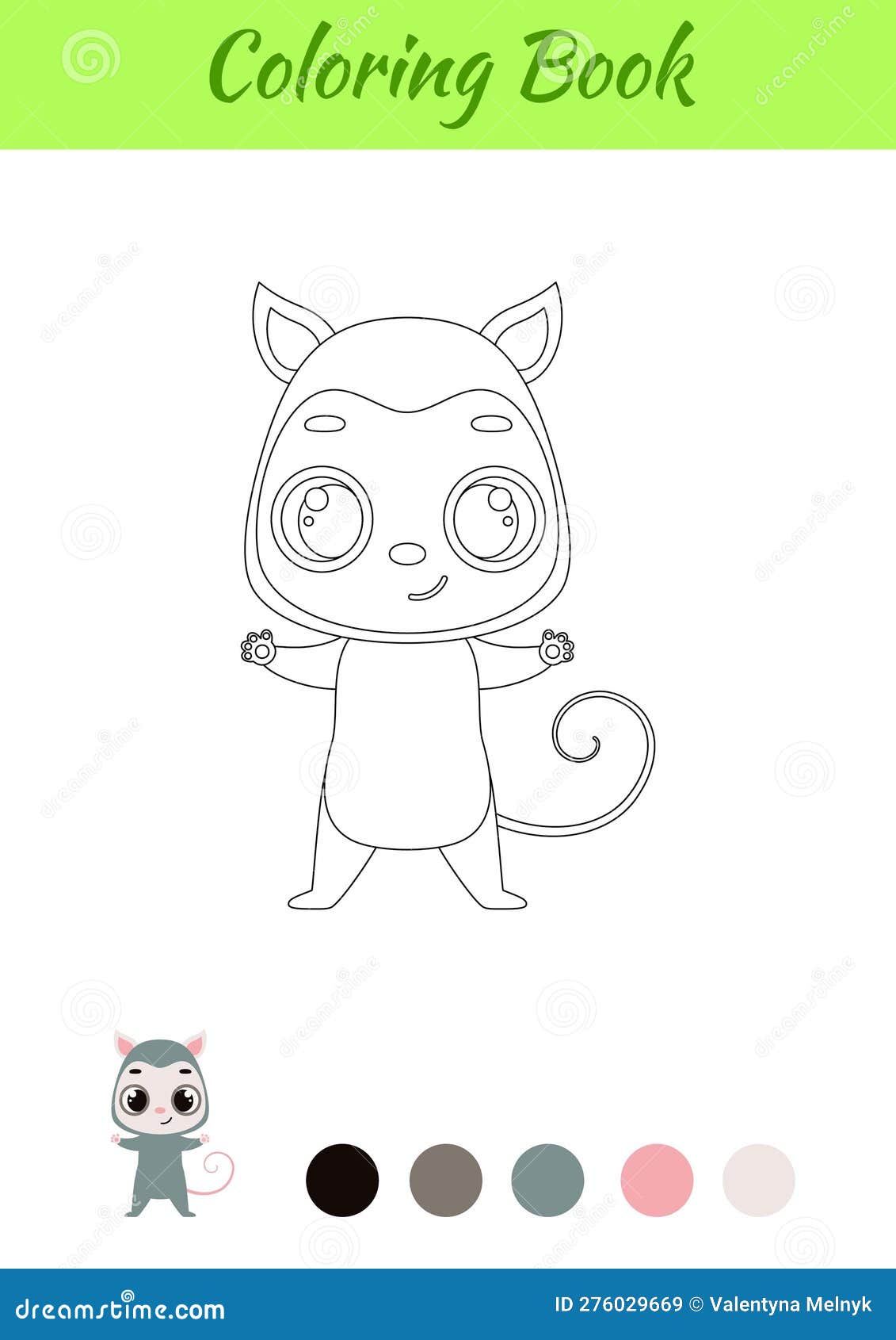 Coloring page happy opossum coloring book for kids stock vector