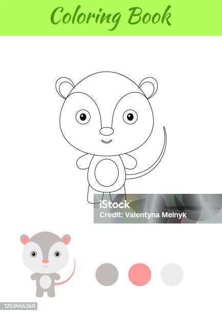 Coloring page happy little baby opossum printable coloring book for kids educational activity for kindergarten and preschool with cute animal flat cartoon colorful vector illustration stock illustration